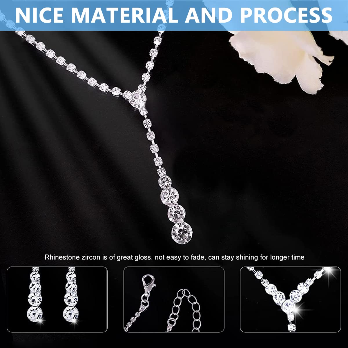 SANNIDHI Necklace Earrings Set Bridal Wedding Jewelry Sets Rhinestone Chain Necklace Prom Costume Jewelry Set for Women and Girls SANNIDHI Necklace Earrings Set Bridal Wedding Jewelry Sets Rhinestone Chain Necklace Prom Costume Jewelry Set for Women and Girls